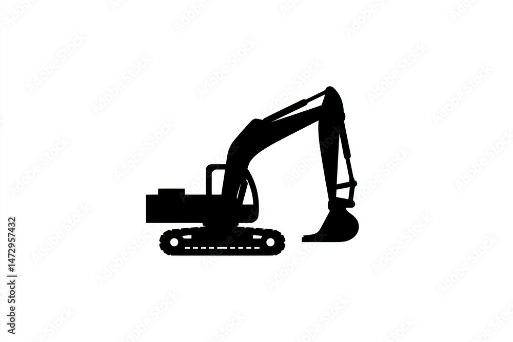 Silhouette of a Construction Machine with Extended Arm and Tracks for Industrial Projects