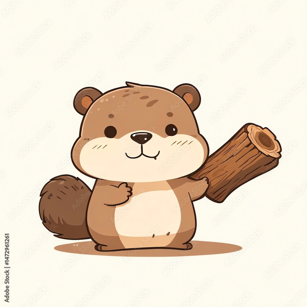 Obraz premium Adorable Cartoon Squirrel Carrying a Log