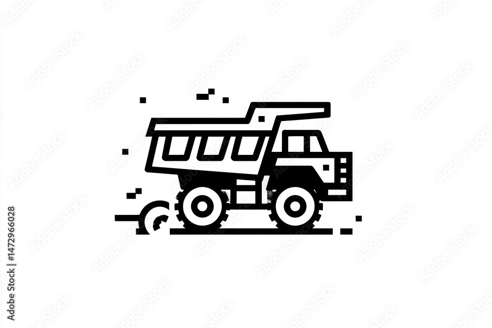 Dump Truck in Motion Black and White Illustration for Construction Transportation and Indust Dump Truck in Motion Black and White Illustration for Construction Transportation and Indust