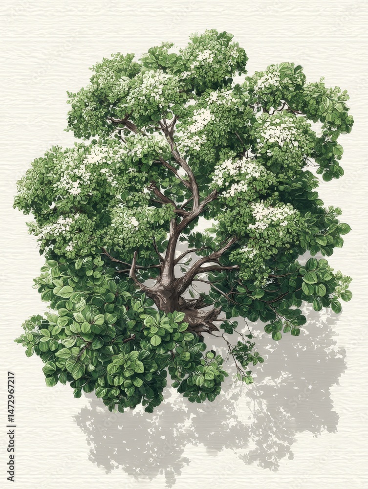 Naklejka premium Top-down view of a thin canopy, showcasing realistic botanic elements in a stock image format.