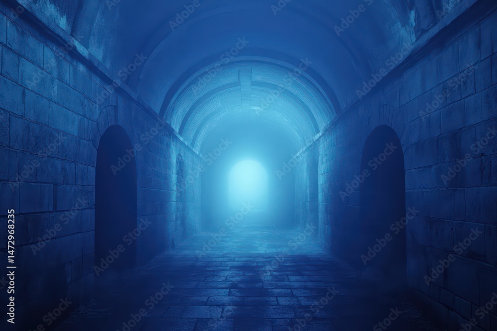 Obraz premium Blue arched corridor interior