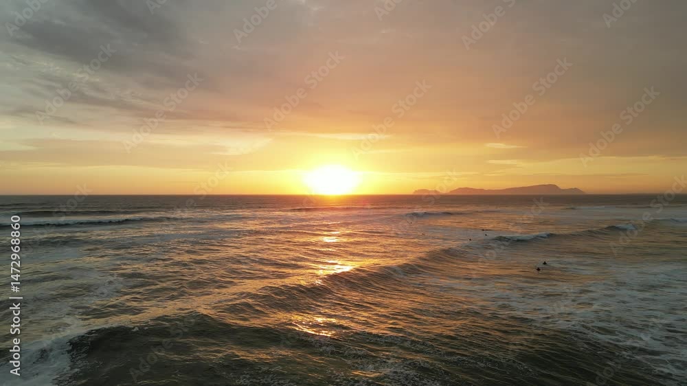 Magical sunset at sea - drone view Magical sunset at sea - drone view