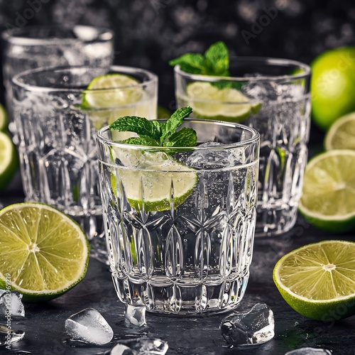 Wallpaper Mural Overhead shot of crystal clear gin tonic in a glass with garnish high contrast light and visible sparkle refreshing and clean look minimalist tabletop Torontodigital.ca