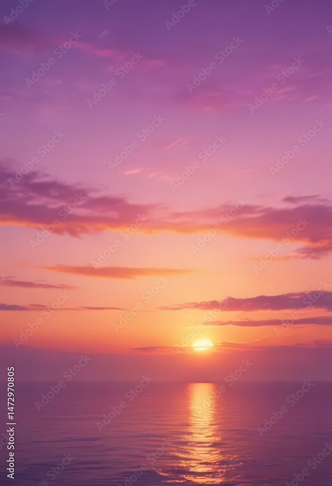 Fototapeta premium Blurred watercolor sunset sky, rich orange and purple tones merging , art, blend