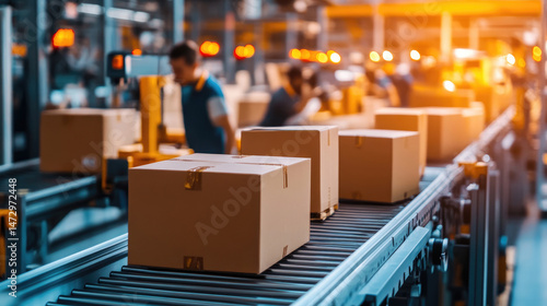 Wallpaper Mural Factory production line with cardboard boxes Torontodigital.ca