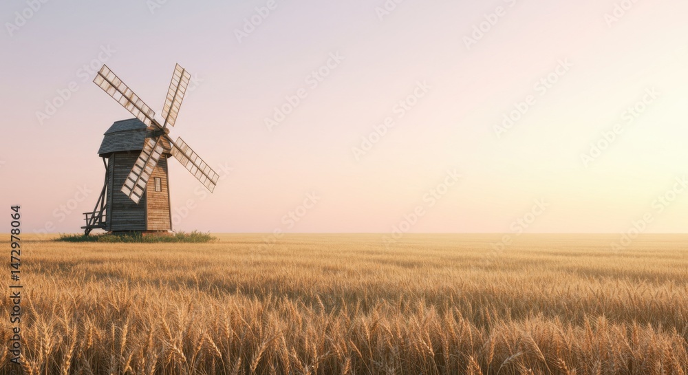 Old Windmill Standing Firmly in Grain Field Old Windmill Standing Firmly in Grain Field