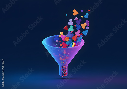 Colorful people flowing through funnel