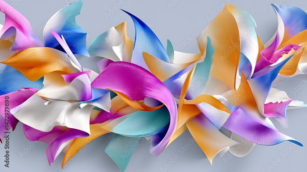 Fototapeta premium Abstract Colorful Waves of Fabric Flowing in Bright Tones and Textures