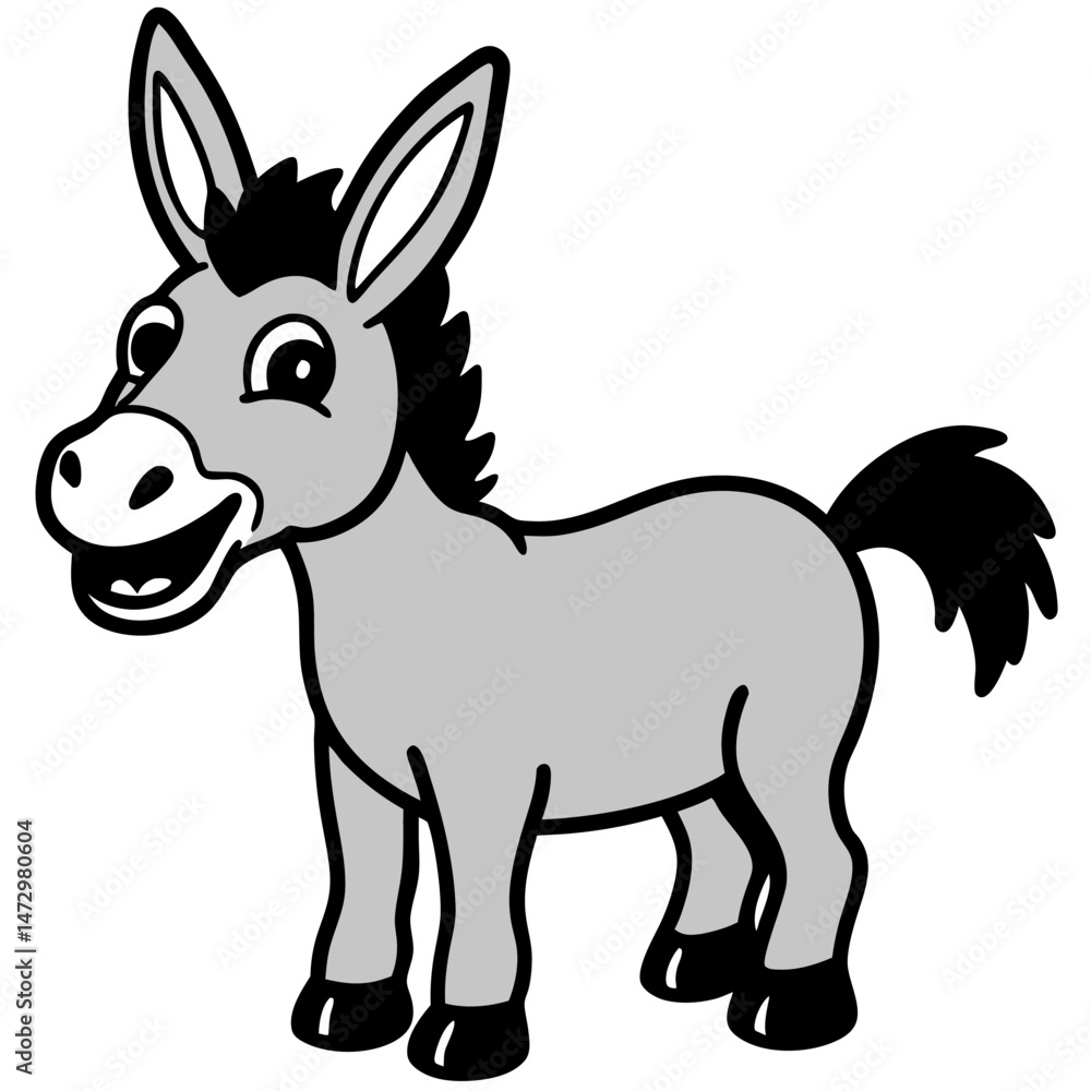 Friendly Donkey Illustration: A charming cartoon depicts a cheerful donkey, radiating warmth and playfulness, perfect for children's stories, educational materials, and cheerful designs. Friendly Donkey Illustration: A charming cartoon depicts a cheerful donkey, radiating warmth and playfulness, perfect for children's stories, educational materials, and cheerful designs.