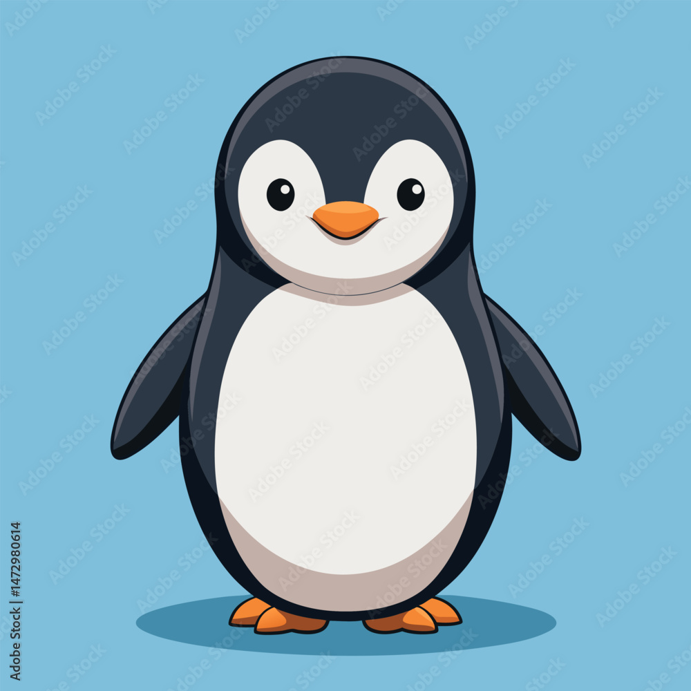 Obraz premium Playful Penguin Illustration: A cute, friendly penguin stands in full view, its sleek black and white plumage and warm gaze capturing attention in this vibrant illustration.