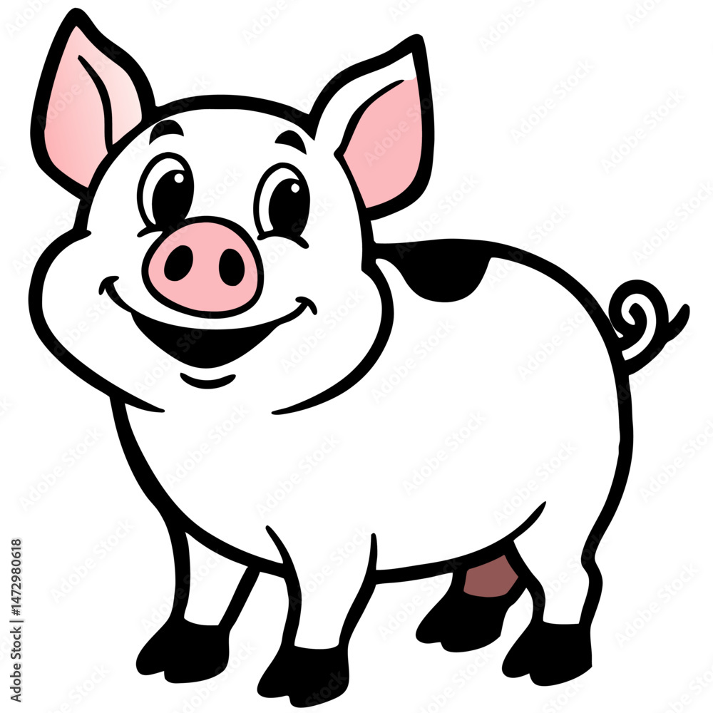 Cheerful Pig Illustration: A charming illustration of a smiling pig, showcasing a delightful blend of innocence and happiness. Cheerful Pig Illustration: A charming illustration of a smiling pig, showcasing a delightful blend of innocence and happiness.