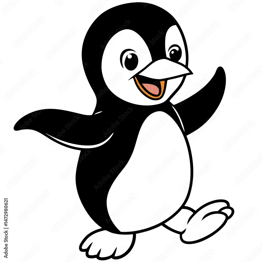 Obraz premium Happy Penguin: A charming illustration of a happy, cheerful penguin, exuding friendliness and joy. Its playful pose and inviting smile captivate viewers.