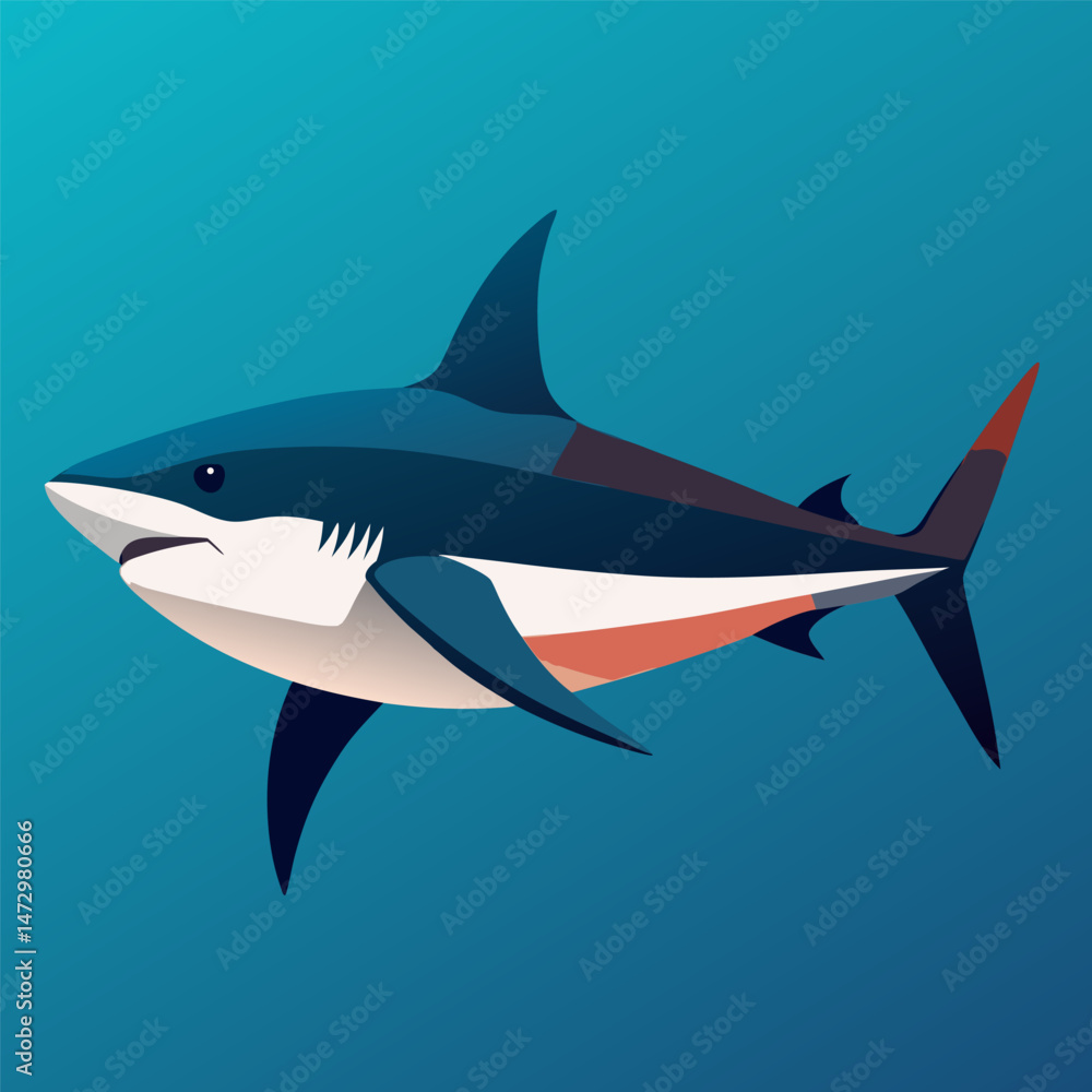 Obraz premium Majestic Ocean Hunter: A formidable shark, its sleek form gracefully navigating the deep blue, embodies the raw power and mystery of the ocean's depths. 