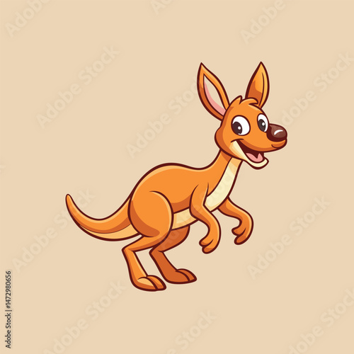 Kangaroo in Action: An illustrative depiction of a joyful kangaroo, captured mid-leap, its vibrant orange form set against a subtle background.