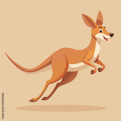 Dynamic Kangaroo in Action: A spirited kangaroo bounds with energy and grace, embodying the wild essence of the Australian outback in a stylized vector illustration, inviting a sense of adventure.