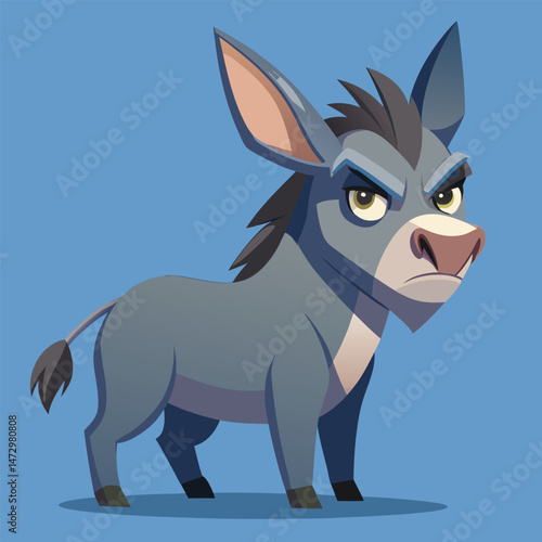 Donkey with a Disgruntled Demeanor: This striking cartoon captures a donkey with a clearly defined, assertive personality. His expression conveys a sense of displeasure and determination.