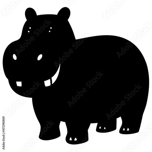 Silhouette of a Happy Hippopotamus: A playful and whimsical depiction of a hippopotamus, captured in a bold silhouette, radiating cheerfulness and embodying the spirit of fun and lightheartedness.