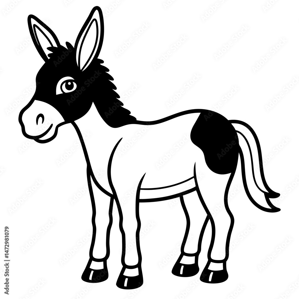 Obraz premium Donkey Silhouette: A whimsical outline of a donkey, capturing the simplicity and charm of this endearing farm animal. Perfect for playful projects.