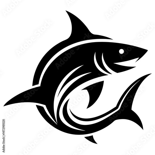 Marine Predator Silhouette: A sleek, stylized silhouette of a powerful shark, a symbol of the ocean's untamed majesty, elegantly captures its predatory grace and streamlined form.