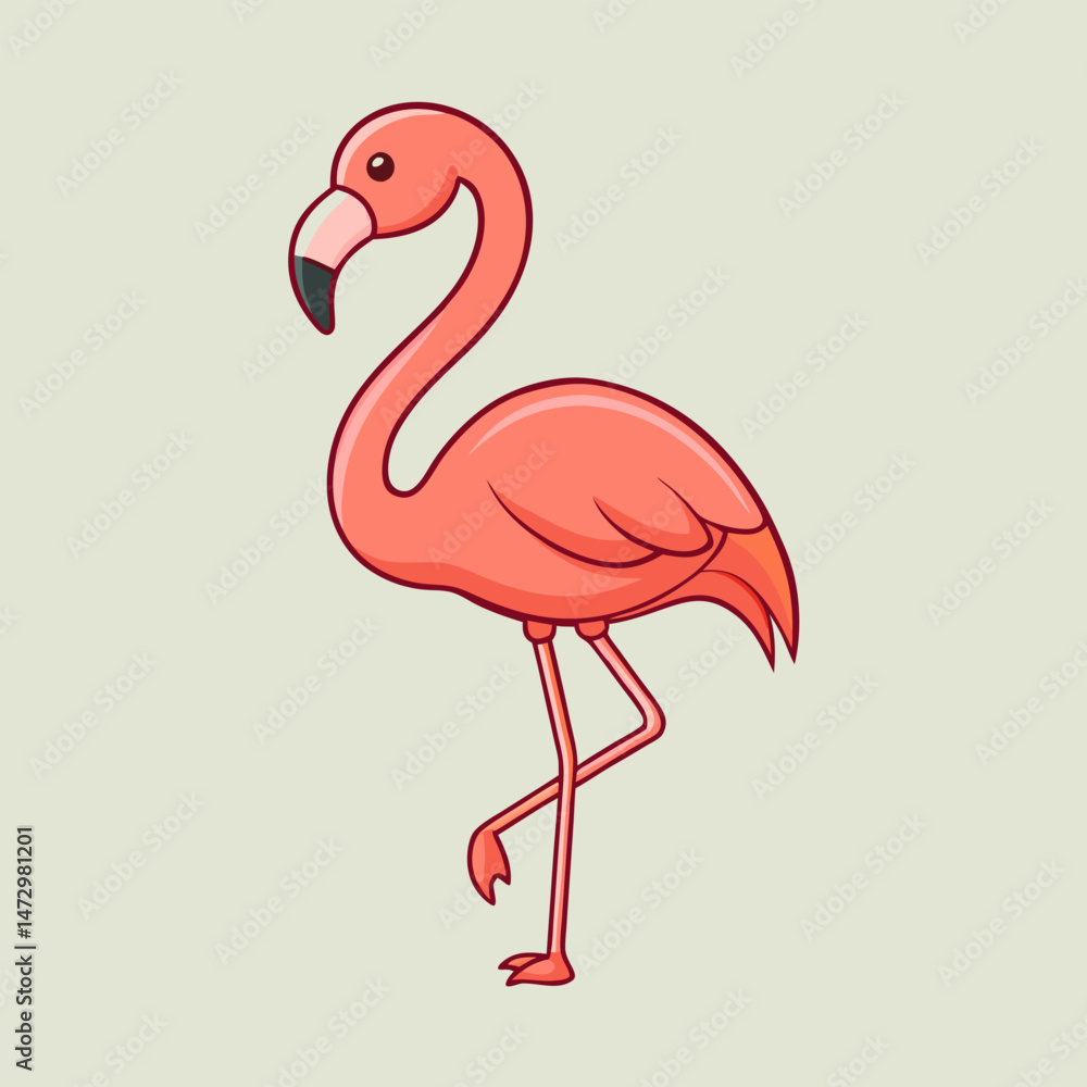 Fototapeta premium Pink Flamingo Illustration: A charming illustration of a pink flamingo standing gracefully on one leg against a muted background.&nbsp;