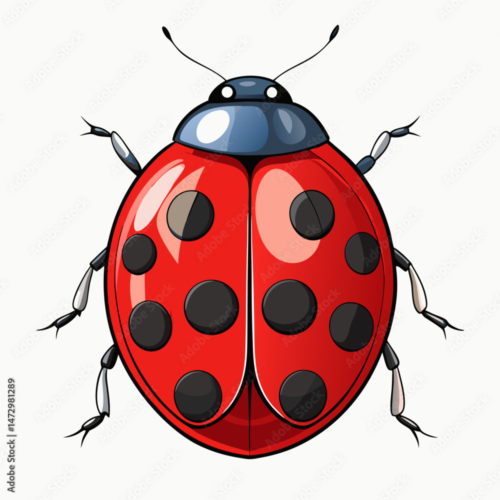 Fototapeta premium Ladybug's Close-up: A vibrant illustration of a ladybug, showcasing its iconic red shell and characteristic black spots, presenting the intricate beauty of nature.
