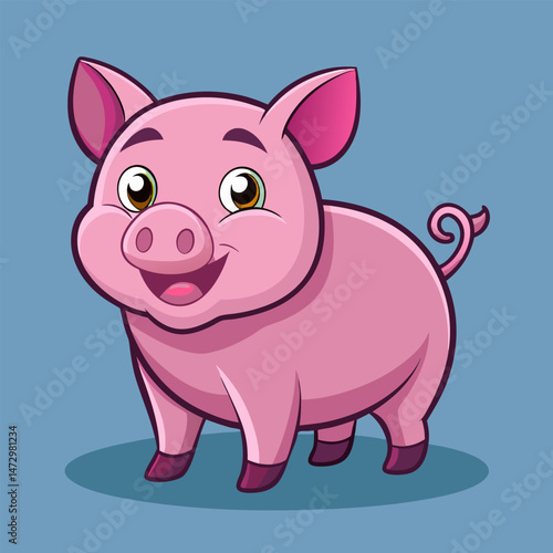 Happy Piglet's Portrait: a cheerful cartoon piglet, smiling and exuding happiness in this digitally crafted image, capturing the spirit of joy and farm animal life.