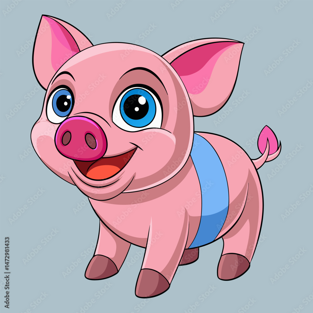 Naklejka premium Happy Piglet: A cute cartoon piglet smiles gleefully, a symbol of joy and innocence, perfect for children's illustrations and playful designs.