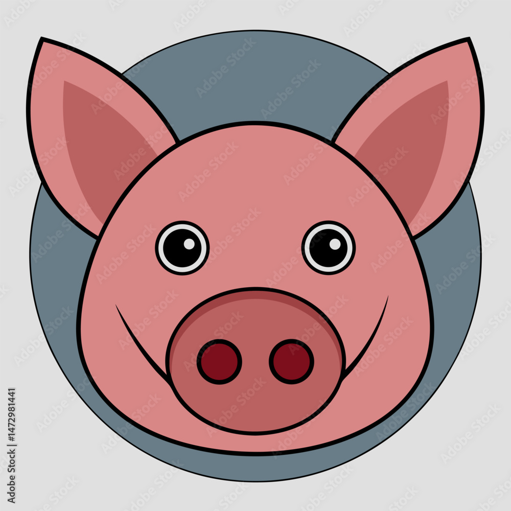 Cartoon Pig Face: A whimsical cartoon pig face smiles cheerfully, its features clean and simple against a soft background, perfect for children's designs and playful themes. Cartoon Pig Face: A whimsical cartoon pig face smiles cheerfully, its features clean and simple against a soft background, perfect for children's designs and playful themes.