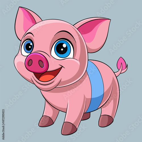 Happy Piglet: A cute cartoon piglet smiles gleefully, a symbol of joy and innocence, perfect for children's illustrations and playful designs.