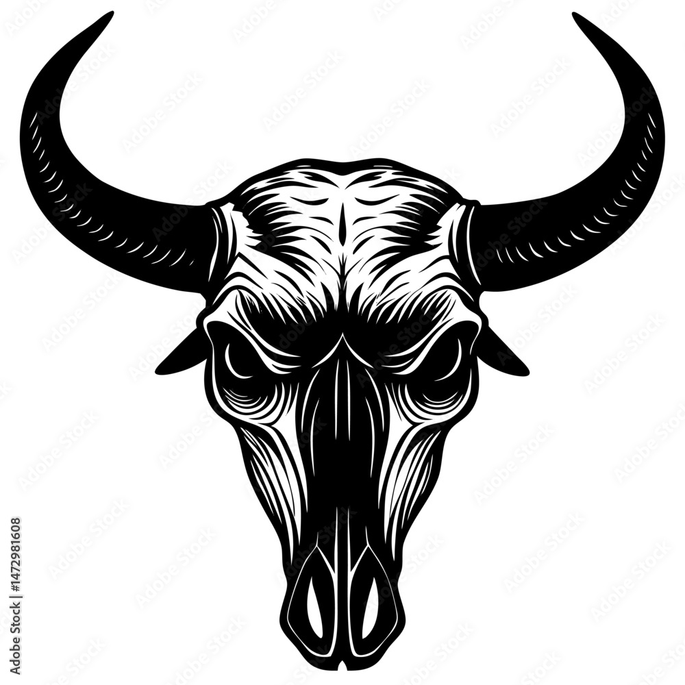 Mysterious Bull Skull: The intricate artwork reveals a bull skull in monochromatic tones, presenting an enigma of the untamed west, death, and heritage. Mysterious Bull Skull: The intricate artwork reveals a bull skull in monochromatic tones, presenting an enigma of the untamed west, death, and heritage.