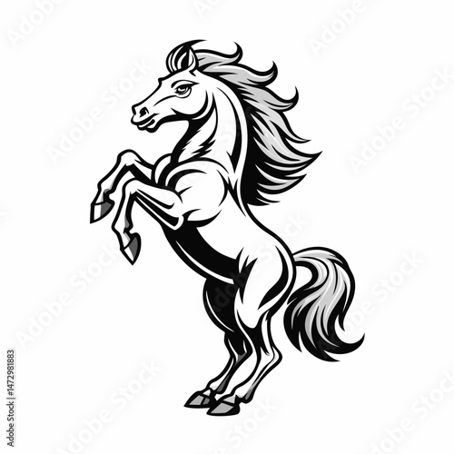  Majestic Rearing Horse: A powerful and elegantly illustrated horse rears up on its hind legs, showcasing its strength and grace.