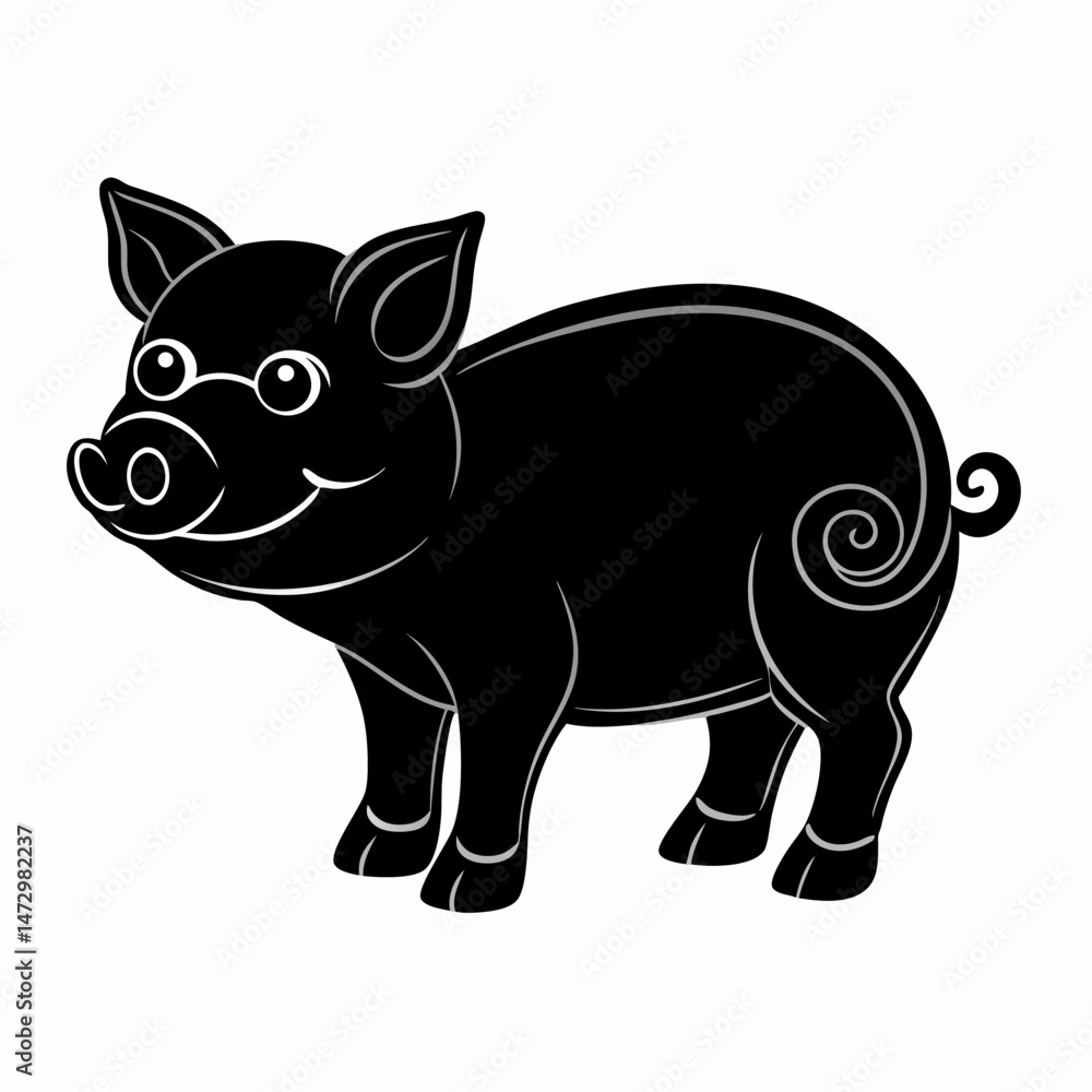 Naklejka premium Smarty Pig: A charming cartoon pig, complete with spectacles, poses for a delightful studio shot, with the focus on its intelligent and playful demeanor.