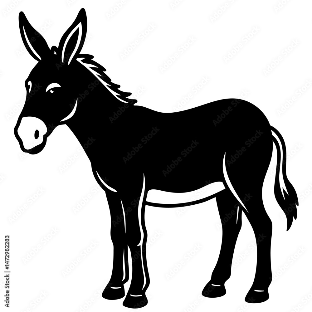 Obraz premium Gentle Donkey Silhouette: A serene black silhouette of a donkey stands proudly, embodying strength and poise in a simple yet captivating design.
