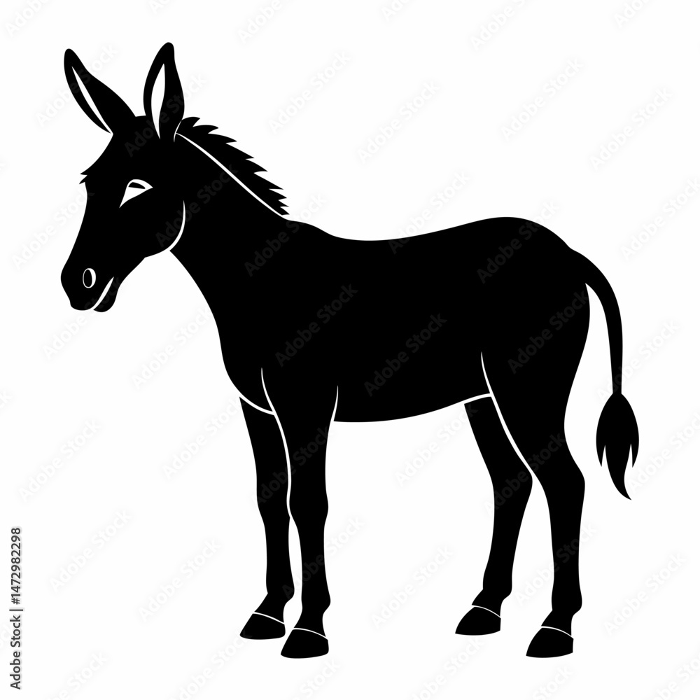 Donkey Silhouette: A minimalist, elegant depiction of a donkey, presented as a stark silhouette against a neutral backdrop. Striking visual, perfect for design. Donkey Silhouette: A minimalist, elegant depiction of a donkey, presented as a stark silhouette against a neutral backdrop. Striking visual, perfect for design.