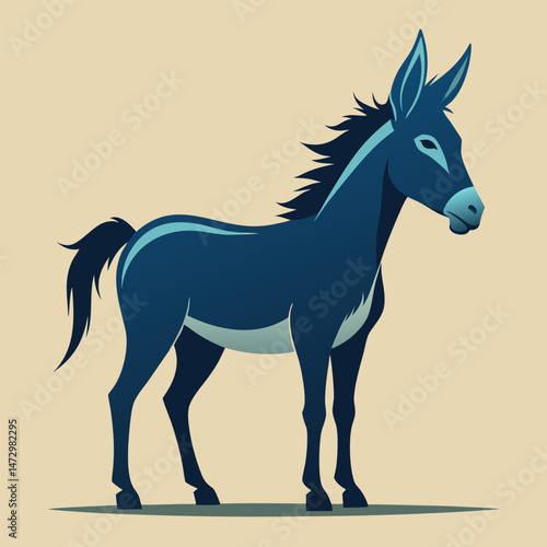 Donkey Illustration: A stylized illustration of a donkey, featuring a blue and tan color palette.