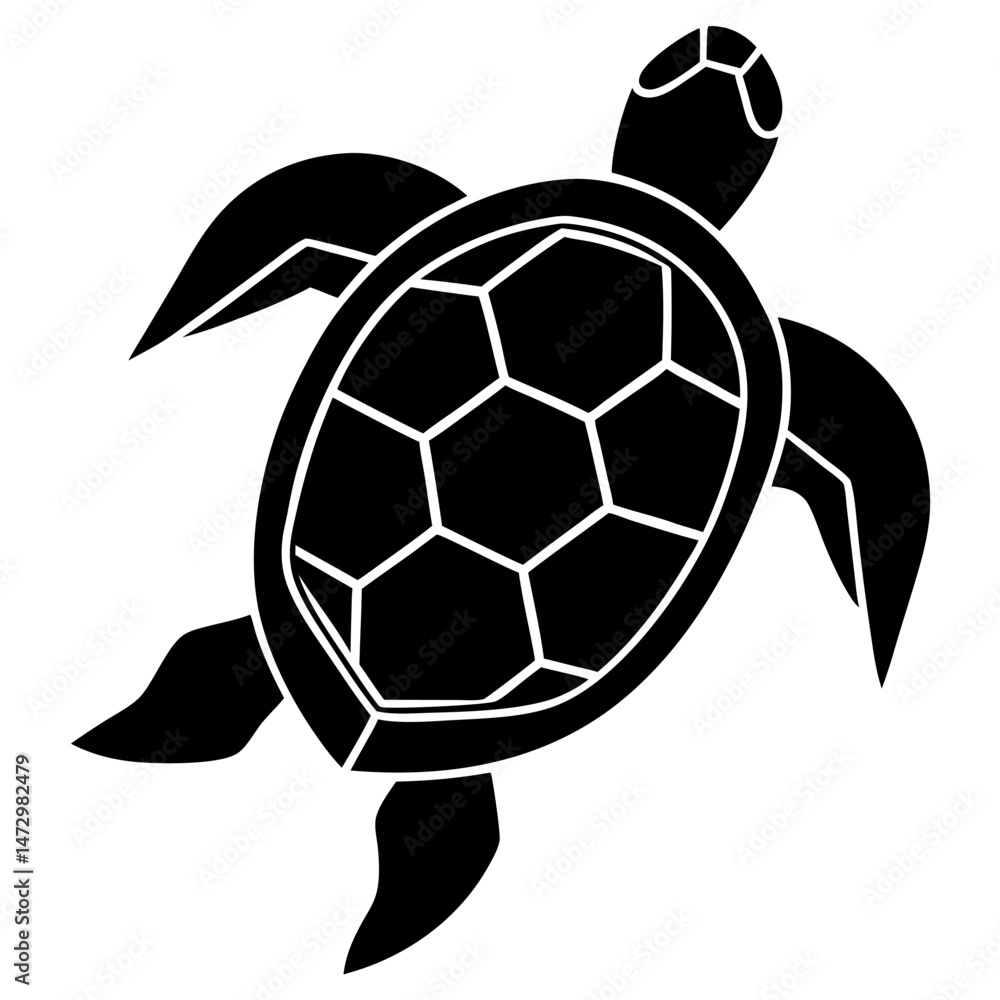 Obraz premium Sea Turtle Silhouette: A simple yet powerful silhouette of a sea turtle, symbolizing wisdom, longevity, and resilience. Perfect for nature-inspired designs, ocean-themed illustrations.