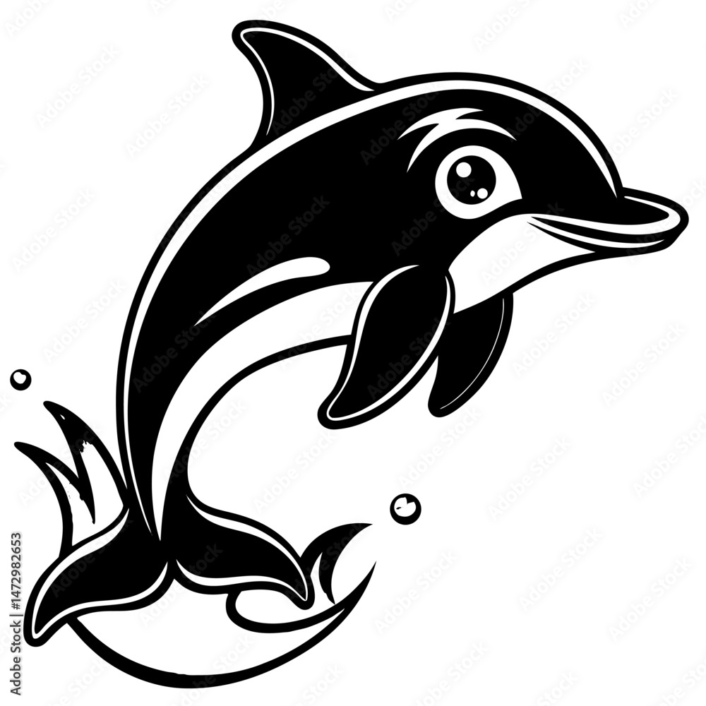 Obraz premium Dolphin leaping in the water: A captivating graphic illustration of a playful dolphin leaping from the water, evoking a sense of freedom and joy.