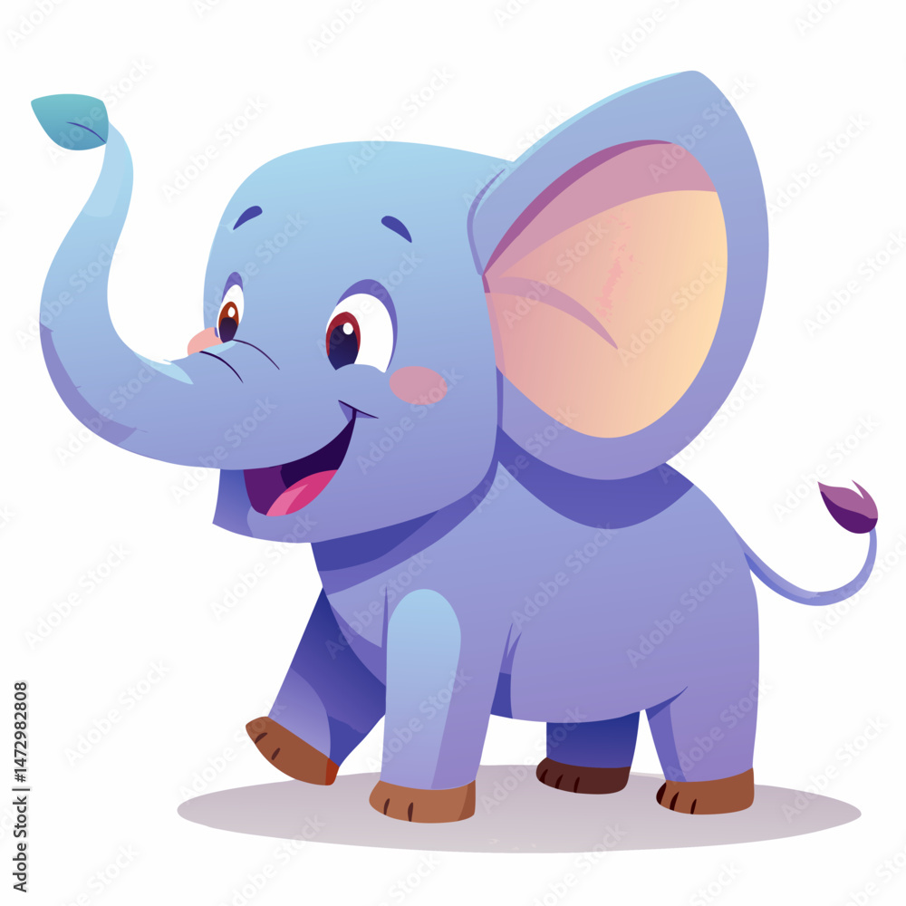 Fototapeta premium Playful Elephant Illustration: A charming illustration of a happy, friendly baby elephant with a raised trunk, showcasing joy, charm, and delight. 