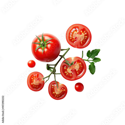 Juicy Red Tomatoes on the Vine, Isolated on Transparent Background