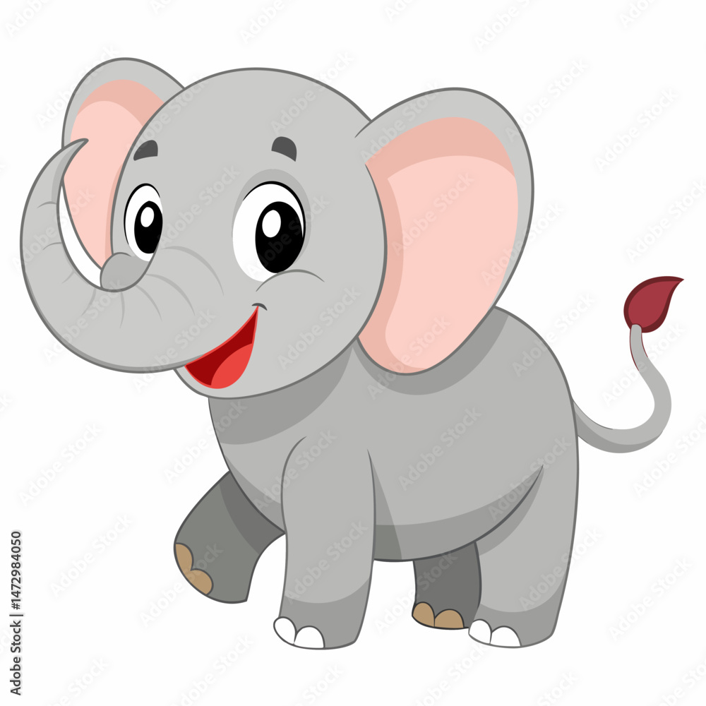 Naklejka premium Charming Baby Elephant: A delightful illustration of a baby elephant, its expressive eyes and playful demeanor capturing hearts with its adorable charm, perfect for children's themes.