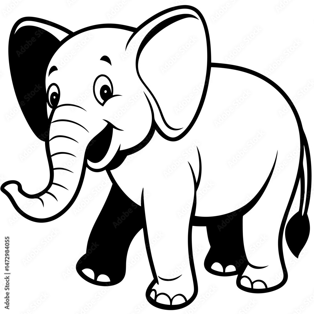 Obraz premium Cheerful Elephant Cartoon: A friendly and charming cartoon elephant with big ears and a wide smile brings joy and lightheartedness to any project.