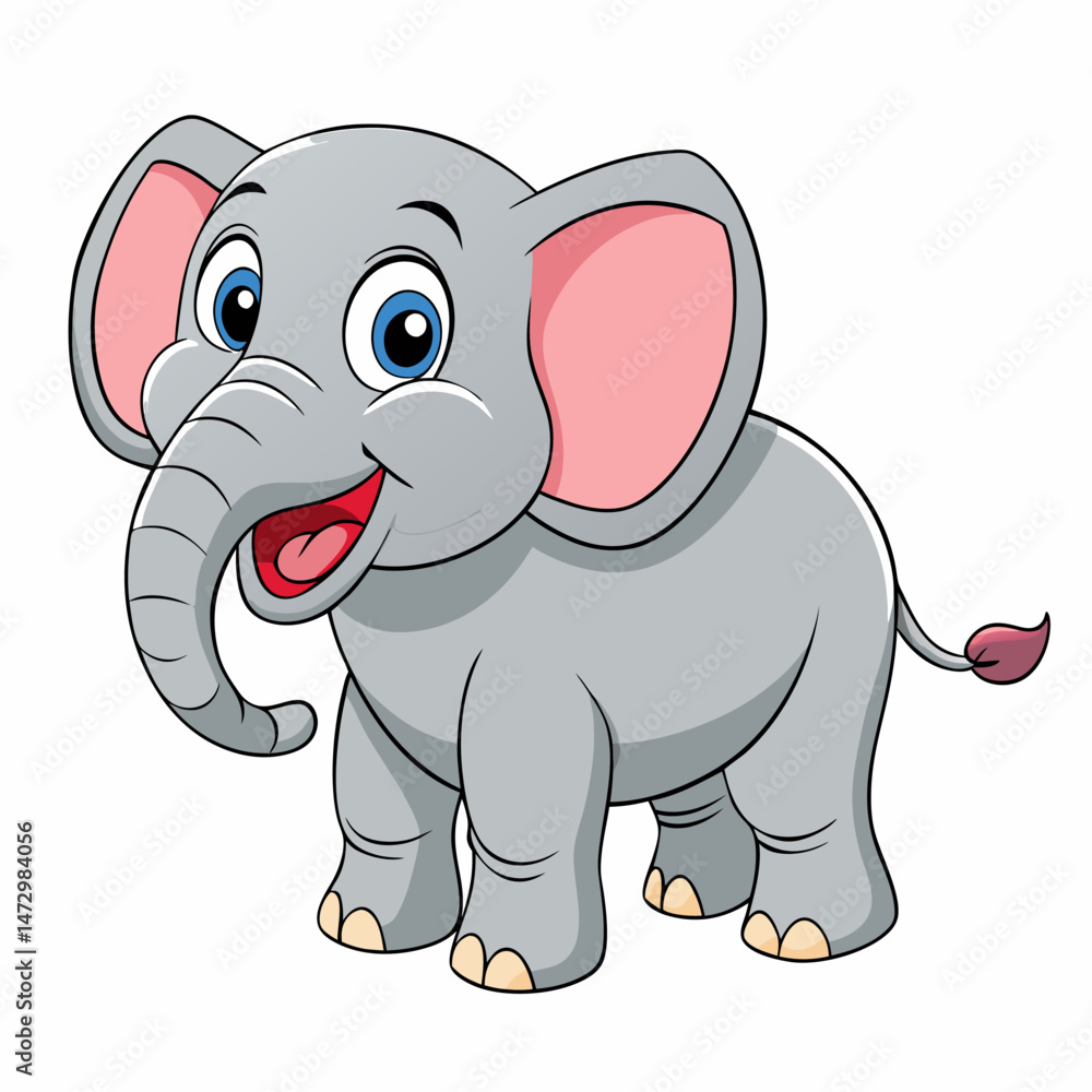 Naklejka premium Cute Elephant Cartoon: A charming illustration of a delightful baby elephant, full of innocence and joy, ready to bring smiles and cheer to young ones.