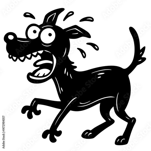 Fearful Canine: A dramatic silhouette of a cartoon dog showcases a moment of pure shock and alarm, its exaggerated expression conveying terror and surprise.