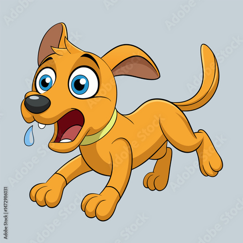 Surprised Puppy: An adorable cartoon puppy with wide eyes and a shocked expression, captured mid-run, with a tiny droplet of saliva, embodying playful innocence and surprised emotion.
