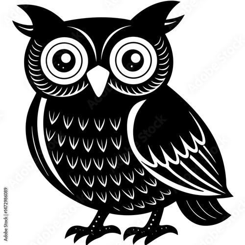 Silent Sentinel: A striking silhouette of an owl, its piercing gaze and wise demeanor emanate an aura of ancient knowledge and quiet observation.