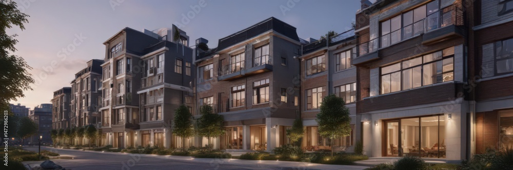 Fototapeta premium High-end residential complex; exterior evolves over months, home, building