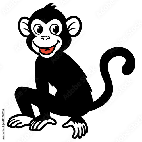 Happy Monkey: This charming illustration captures the playful essence of a monkey, radiating joy and mischief with its cheerful expression and delightful, impish grin. 