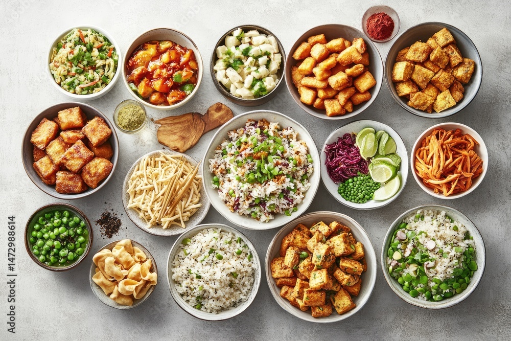 Diverse Asian-style dishes assortment Diverse Asian-style dishes assortment
