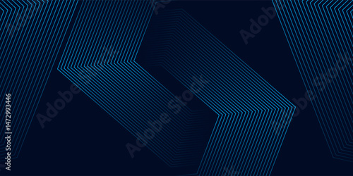 Modern dark blue abstract background with glowing blue gradient geometric lines. Geometric stripe line art design. Shiny blue lines pattern.