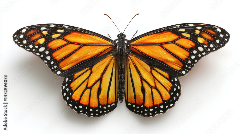 Fototapeta premium Monarch butterfly closeup on white background